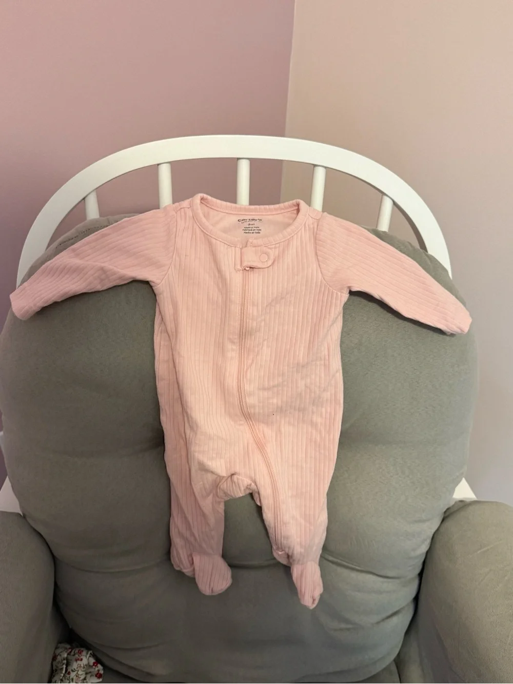 Carter's Light Pink Ribbed Footed One-Piece
